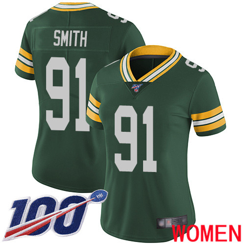 Green Bay Packers Limited Green Women #91 Smith Preston Home Jersey Nike NFL 100th Season Vapor Untouchable